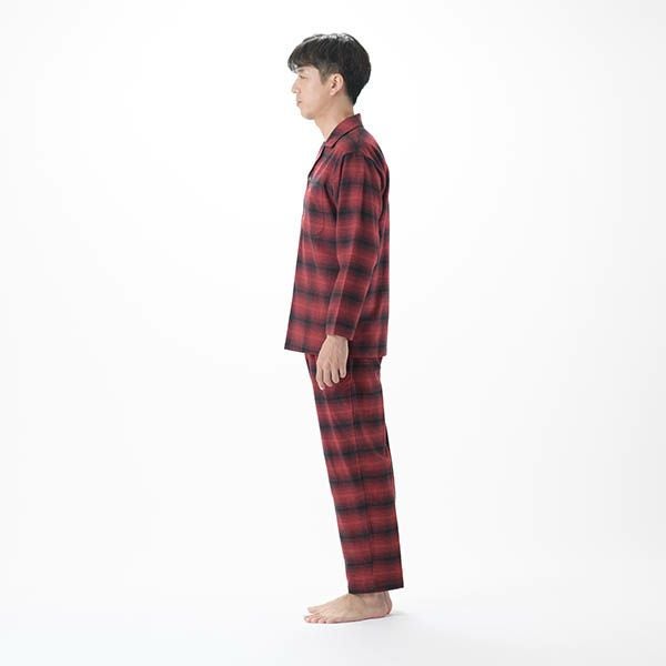 【AmourHOMME】紳士パジャマ［紳士］ネルヘリンボーンオンブレーチェックパジャマ巻き伏せ縫い