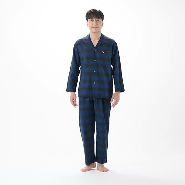 【AmourHOMME】紳士パジャマ［紳士］ネルヘリンボーンオンブレーチェックパジャマ巻き伏せ縫い