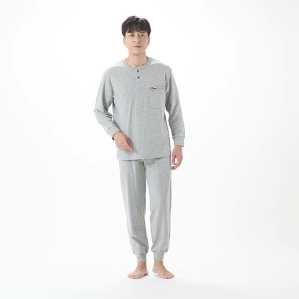 【AmourHOMME】紳士パジャマ［紳士］接結天竺ニットドットヘンリーネックパジャマ
