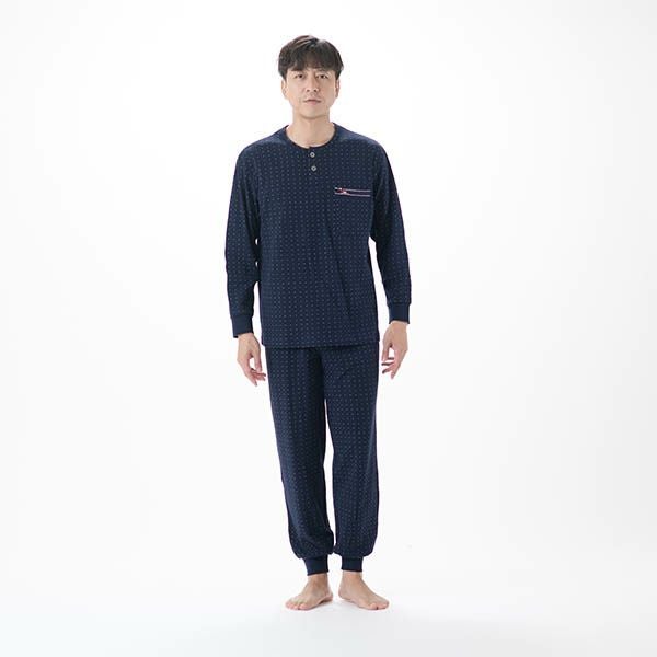 【AmourHOMME】紳士パジャマ［紳士］接結天竺ニットドットヘンリーネックパジャマ