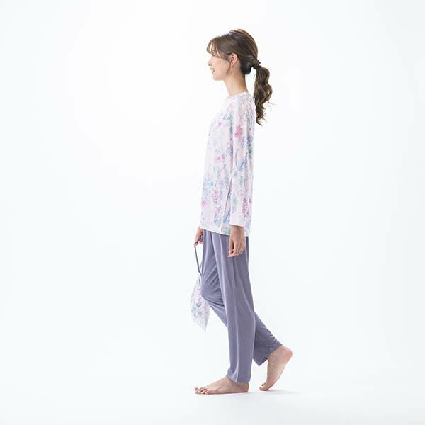mila schon】シルク ニット 花柄 × 無地 レディース パジャマ [ポーチ