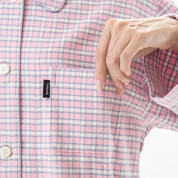 新品 renoma ピンク ネル素材 チェック renoma】先染 ネル 小チェック レディース パジャマ 冬 綿100% ギフト