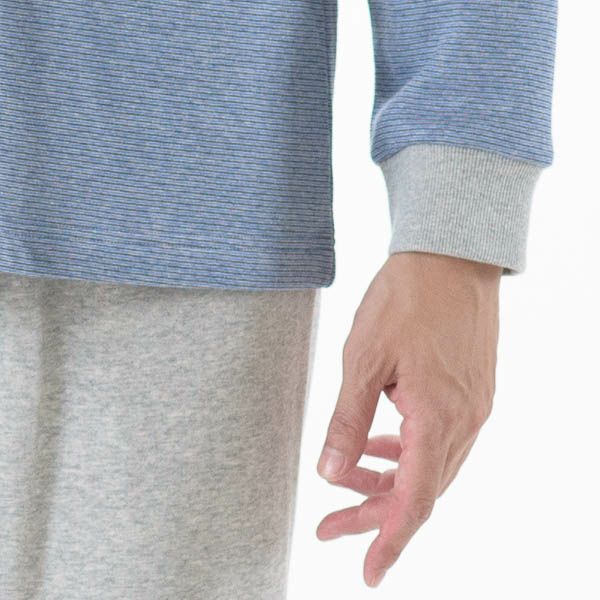 ELLE】メンズ 裏毛起毛ボーダー×無地ボトム パジャマ ルームウェア