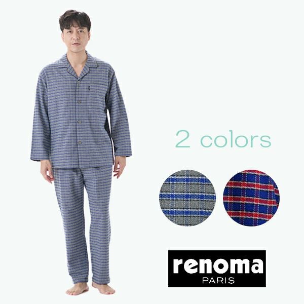 【新品】レノマ renoma スリーシーズン接結天竺犬柄パジャマ（L）B12 renoma レノマ】 先染 ニットキルト ハリネズミ / 無地 秋冬春用