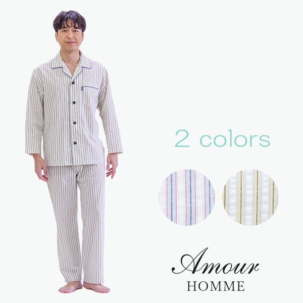 AmourパジャマM Amour HOMME / アムールオム】［紳士］サッカーストライプパジャマ