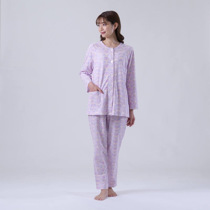 【Amour/アムール】綿100％更紗柄天竺プリントパジャマ日本製