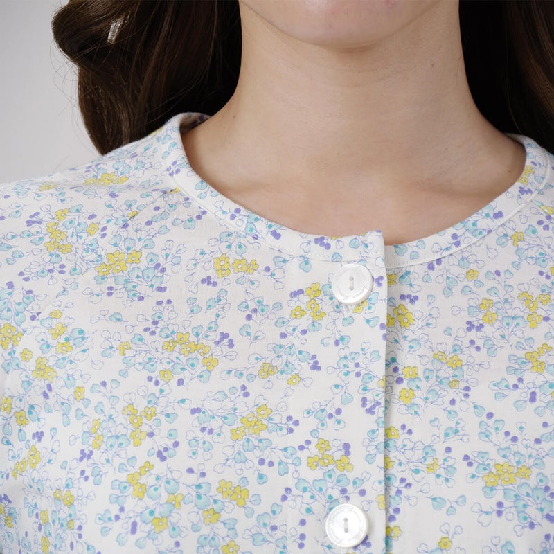 【Amour/アムール】ハートフラワー柄天竺プリントパジャマラグラン袖7分袖長ズボン無地ボトム日本製