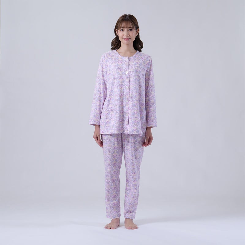 【Amour150/アムール150】【小柄な方向け】綿100％更紗柄天竺プリントパジャマ日本製150cm対応