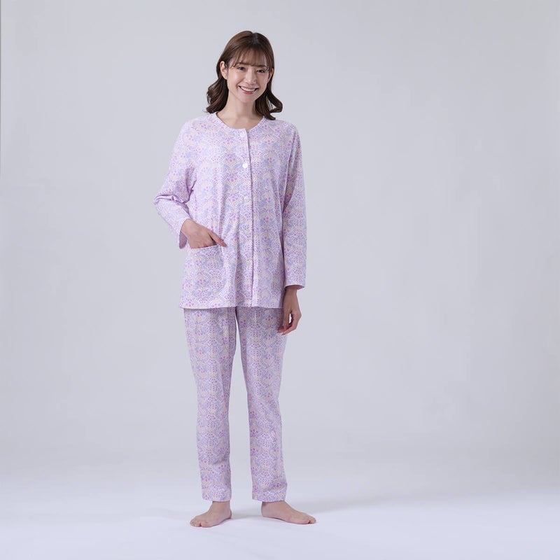 【Amour150/アムール150】【小柄な方向け】綿100％更紗柄天竺プリントパジャマ日本製150cm対応
