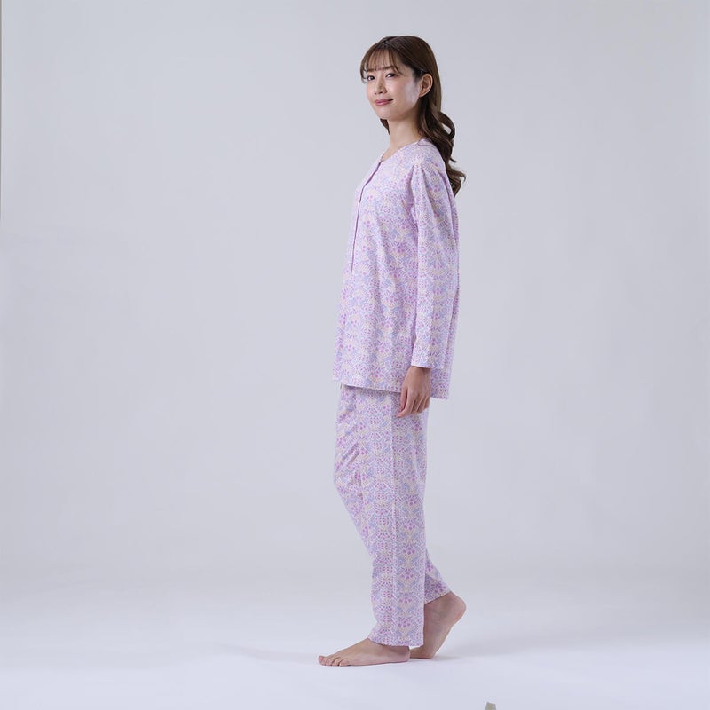 【Amour150/アムール150】【小柄な方向け】綿100％更紗柄天竺プリントパジャマ日本製150cm対応
