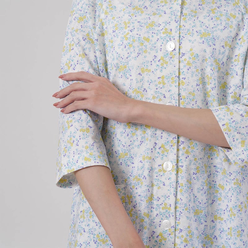 【Amour150/アムール150】【小柄な方向け】ハートフラワー柄天竺プリントパジャマラグラン袖7分袖長ズボン無地ボトム日本製