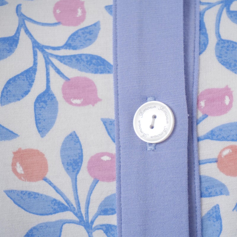 【Amour150】【小柄な方向け】綿100％蕾＆リーフ柄天竺プリント7分袖ワンピース半開き