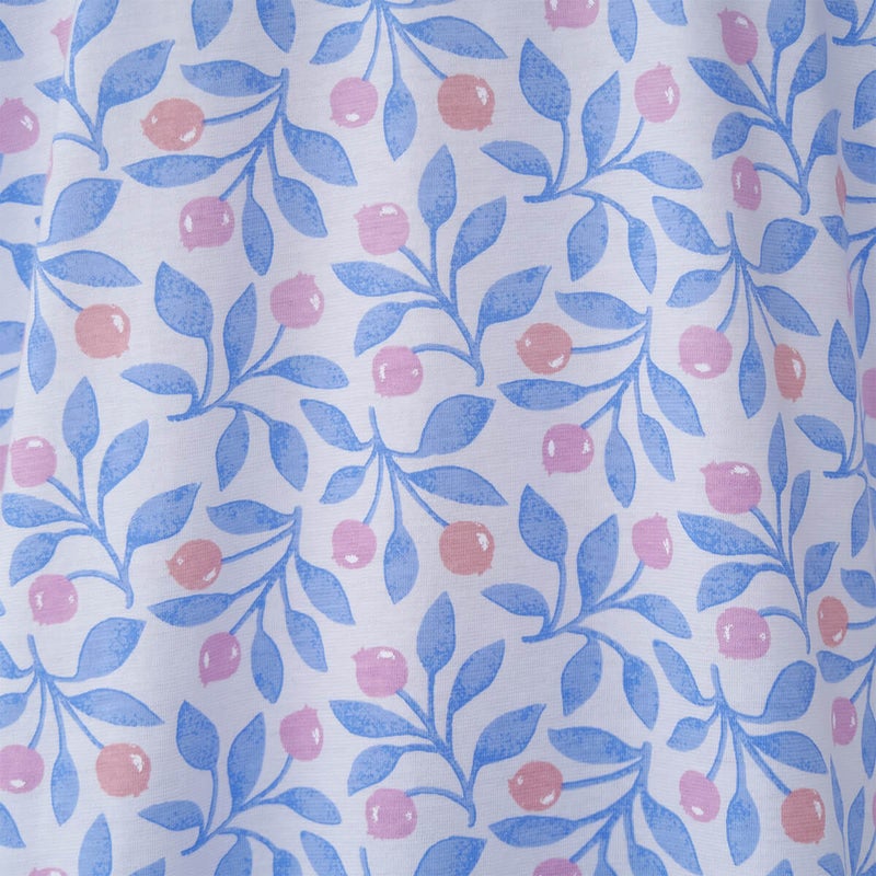 【Amour150】【小柄な方向け】綿100％蕾＆リーフ柄天竺プリント7分袖ワンピース半開き