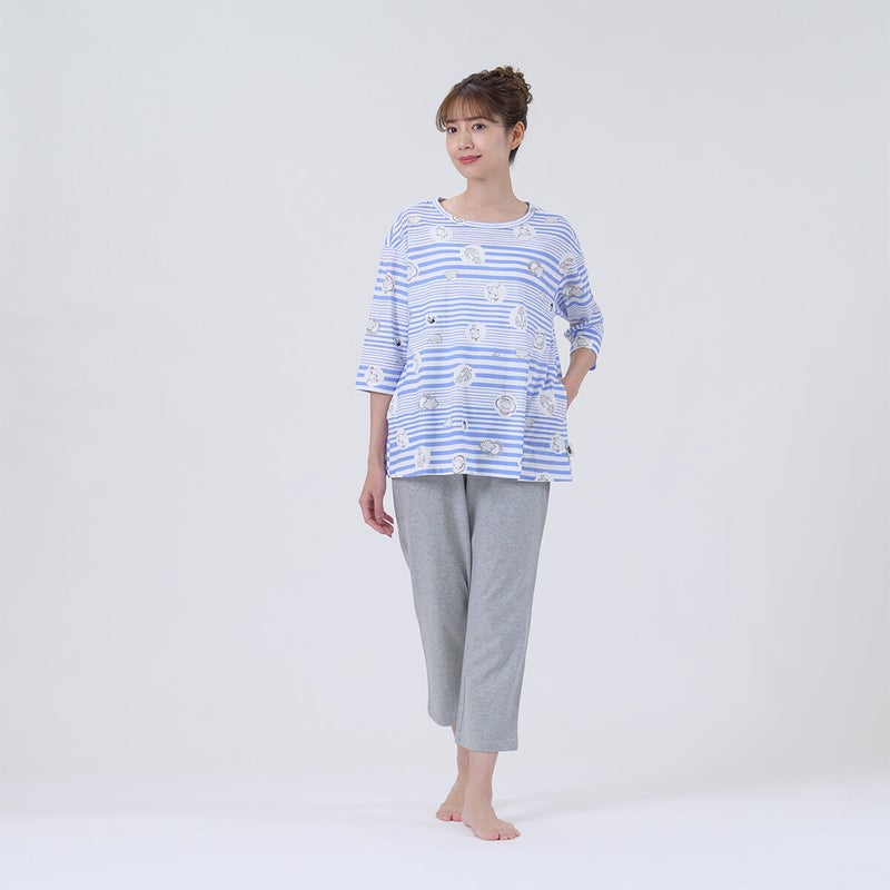 【MOOMINムーミン】×【Amourアムール】マリンボーダー天竺プリント7分袖・8分丈ズボンパジャマ