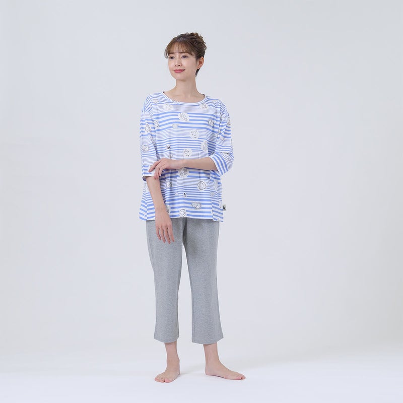 【MOOMINムーミン】×【Amourアムール】マリンボーダー天竺プリント7分袖・8分丈ズボンパジャマ