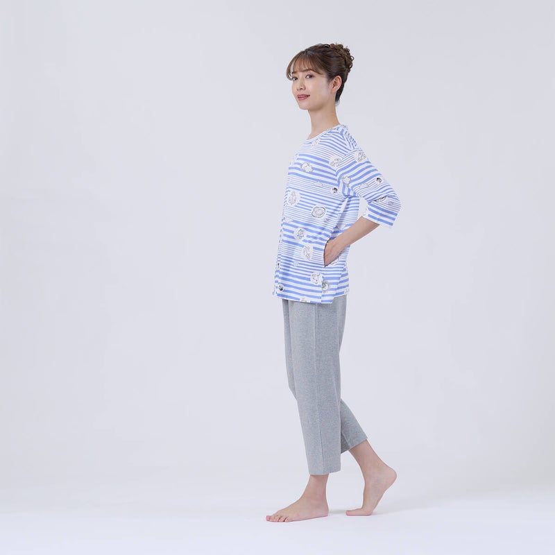 【MOOMINムーミン】×【Amourアムール】マリンボーダー天竺プリント7分袖・8分丈ズボンパジャマ