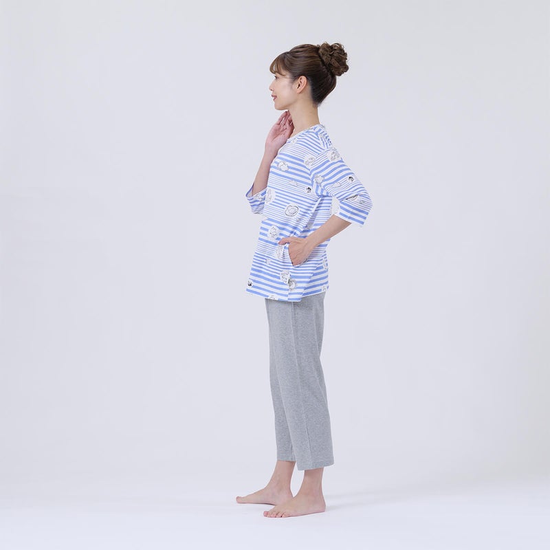 【MOOMINムーミン】×【Amourアムール】マリンボーダー天竺プリント7分袖・8分丈ズボンパジャマ