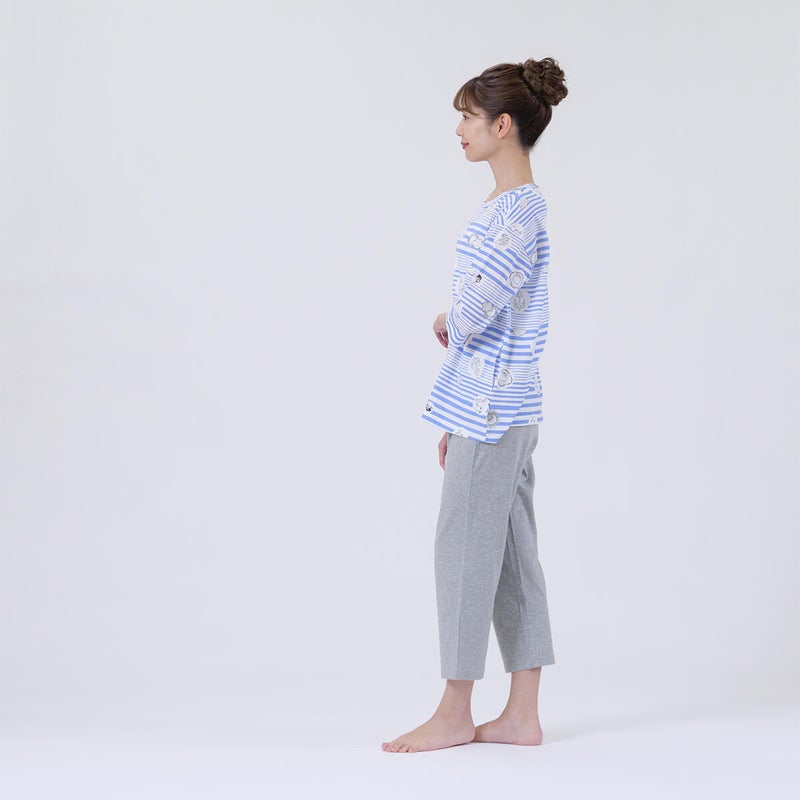 【MOOMINムーミン】×【Amourアムール】マリンボーダー天竺プリント7分袖・8分丈ズボンパジャマ