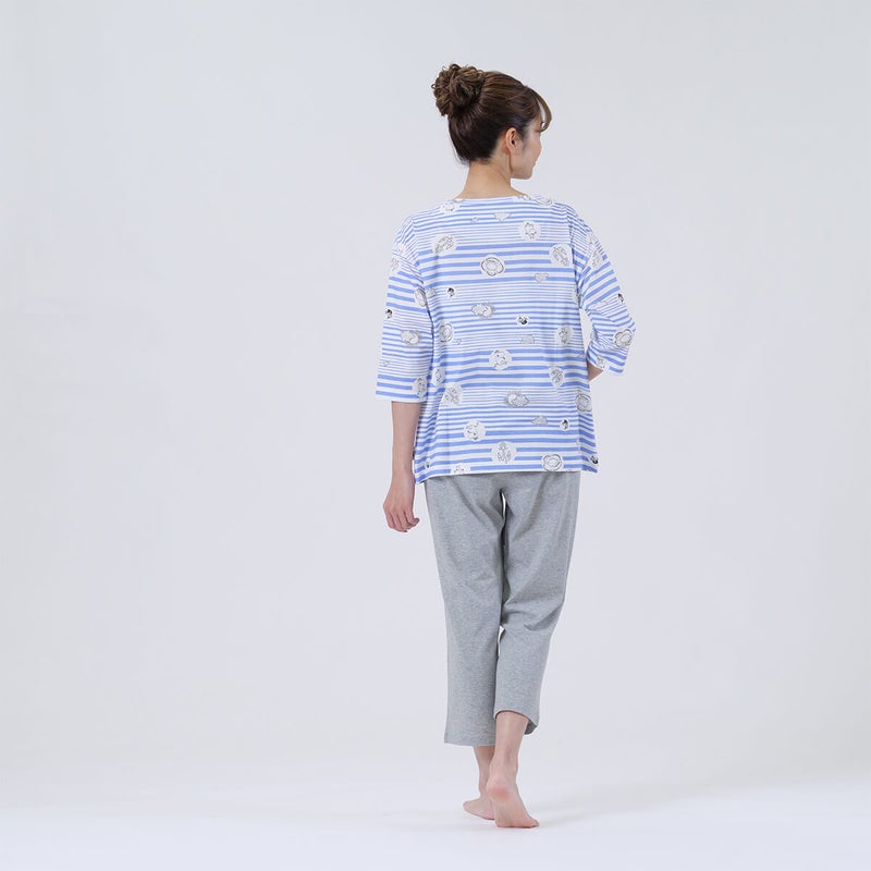 【MOOMINムーミン】×【Amourアムール】マリンボーダー天竺プリント7分袖・8分丈ズボンパジャマ
