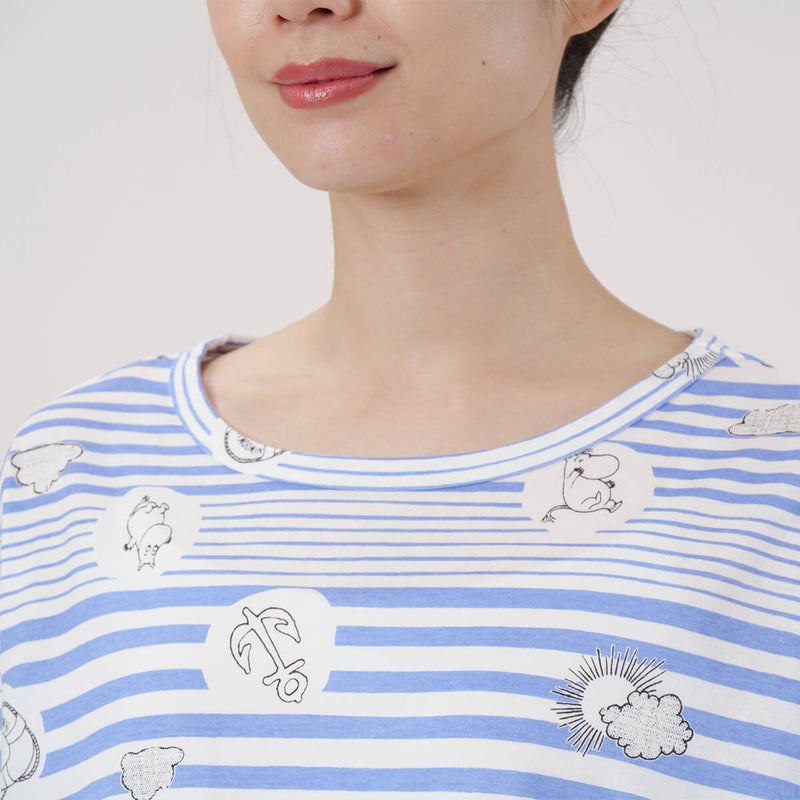 【MOOMINムーミン】×【Amourアムール】マリンボーダー天竺プリント7分袖・8分丈ズボンパジャマ