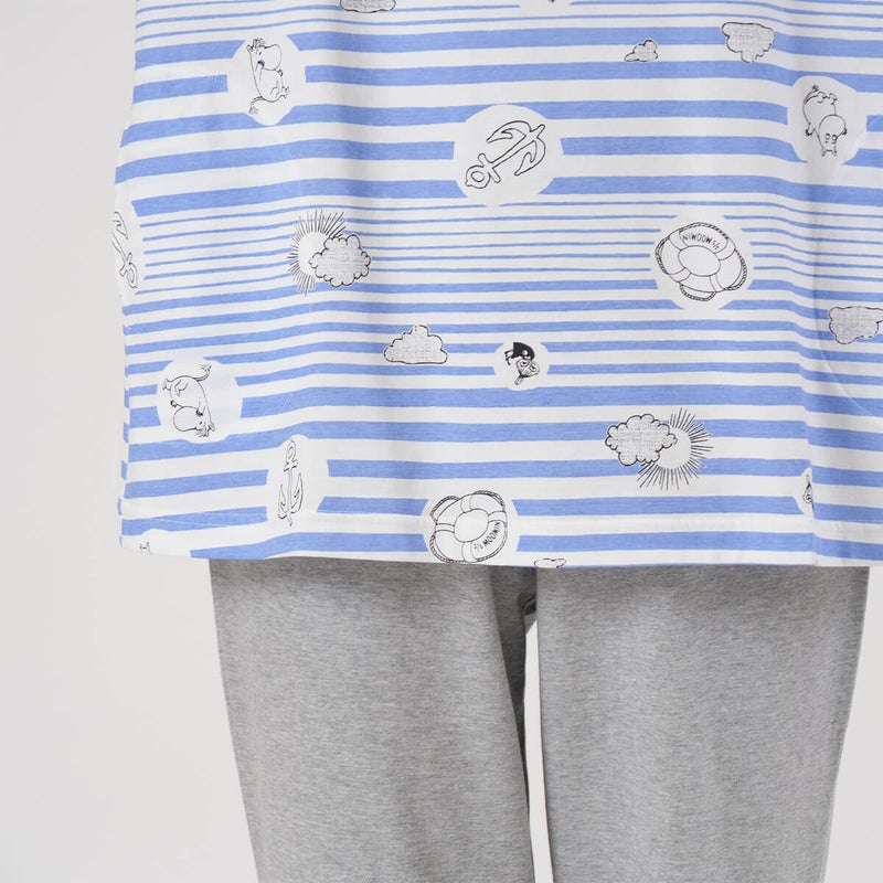 【MOOMINムーミン】×【Amourアムール】マリンボーダー天竺プリント7分袖・8分丈ズボンパジャマ