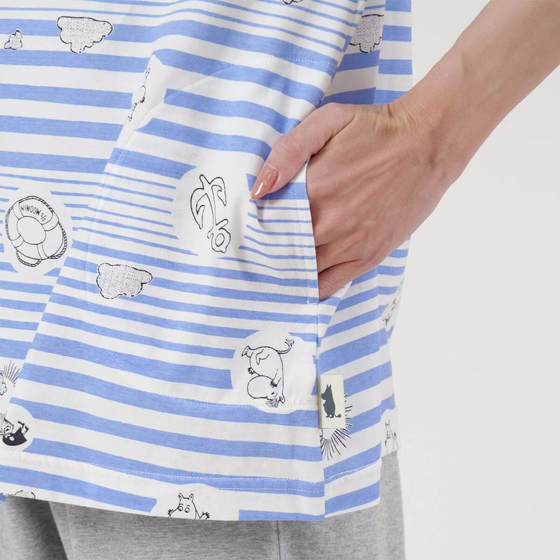 【MOOMINムーミン】×【Amourアムール】マリンボーダー天竺プリント7分袖・8分丈ズボンパジャマ