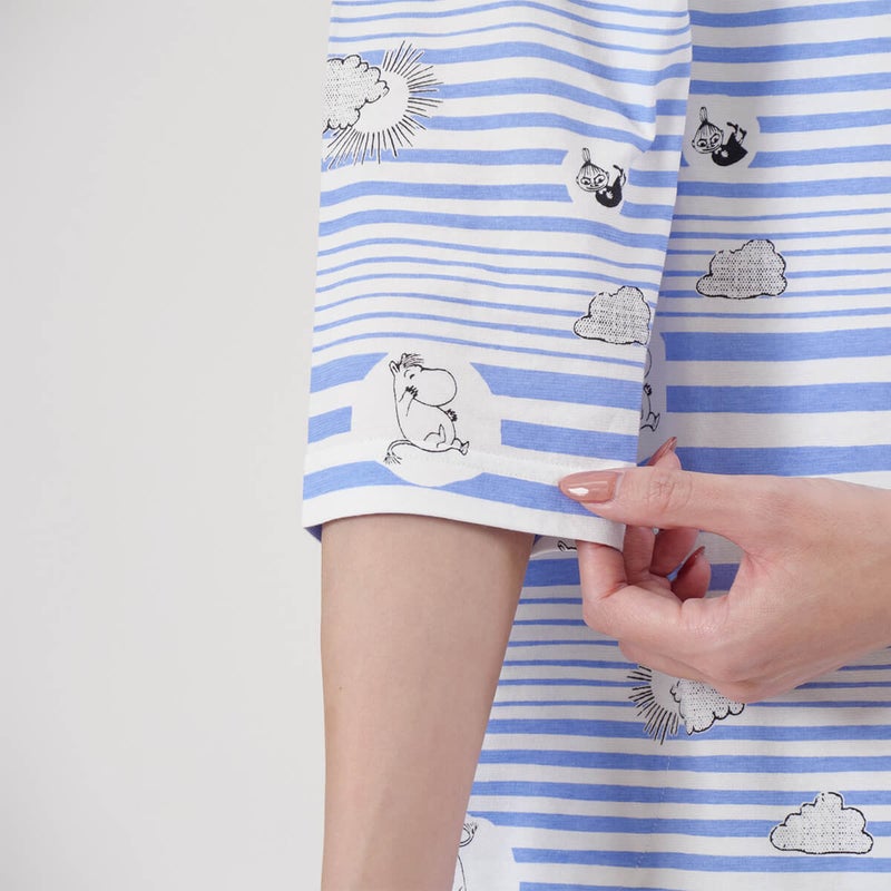 【MOOMINムーミン】×【Amourアムール】マリンボーダー天竺プリント7分袖・8分丈ズボンパジャマ