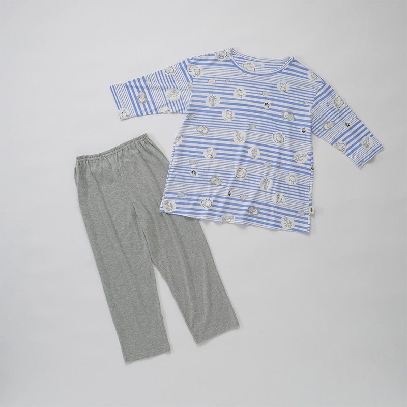 【MOOMINムーミン】×【Amourアムール】マリンボーダー天竺プリント7分袖・8分丈ズボンパジャマ