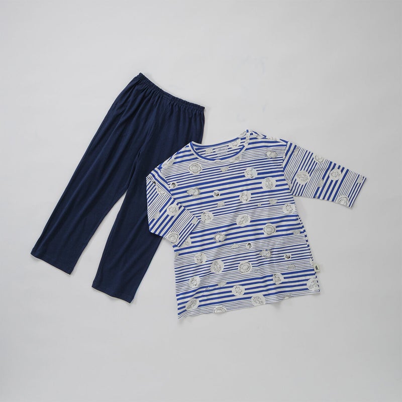 【MOOMINムーミン】×【Amourアムール】マリンボーダー天竺プリント7分袖・8分丈ズボンパジャマ