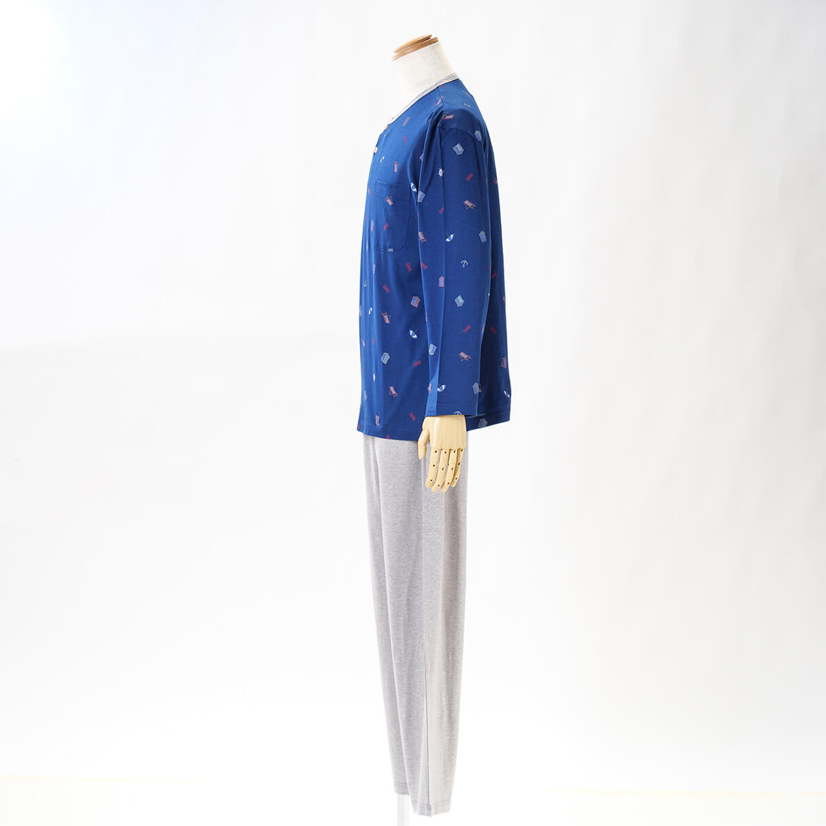 【5月18日限定ポイント10倍】【DAKS】［紳士］強撚天竺マリンプリントパジャマ無地ズボンメンズ綿100％日本製
