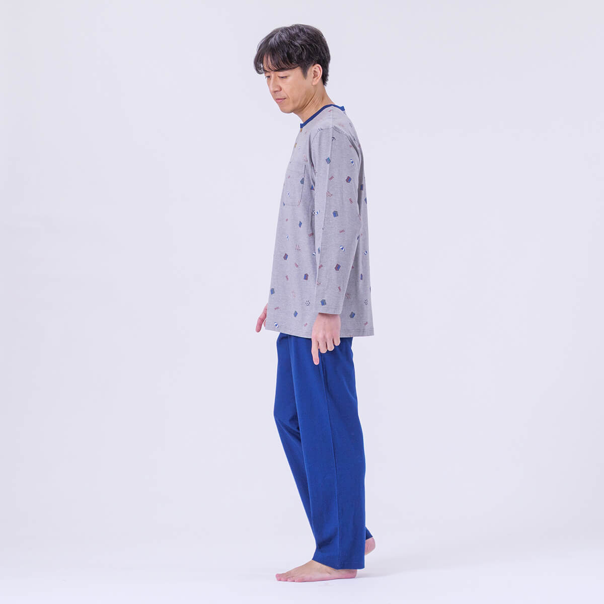 【5月18日限定ポイント10倍】【DAKS】［紳士］強撚天竺マリンプリントパジャマ無地ズボンメンズ綿100％日本製