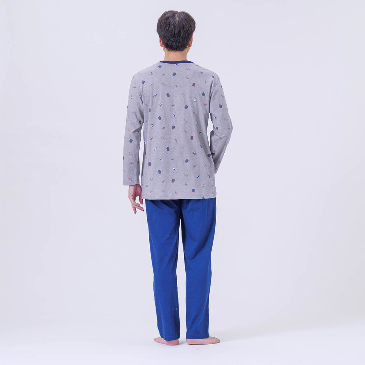 【5月18日限定ポイント10倍】【DAKS】［紳士］強撚天竺マリンプリントパジャマ無地ズボンメンズ綿100％日本製