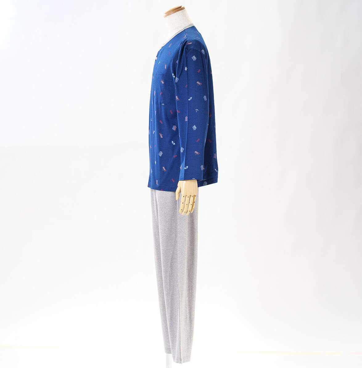 【5月18日限定ポイント10倍】【DAKS】［紳士］強撚天竺マリンプリントパジャマ無地ズボンメンズ綿100％日本製