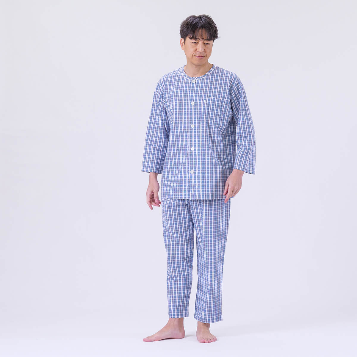 DAKS】 ［紳士］ チェック柄 サッカー 8分袖・8分ズボンパジャマ 綿100
