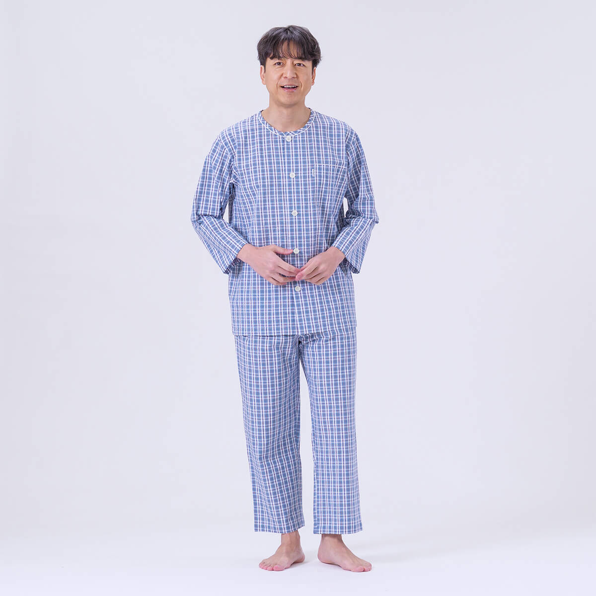 DAKS】 ［紳士］ チェック柄 サッカー 8分袖・8分ズボンパジャマ 綿100